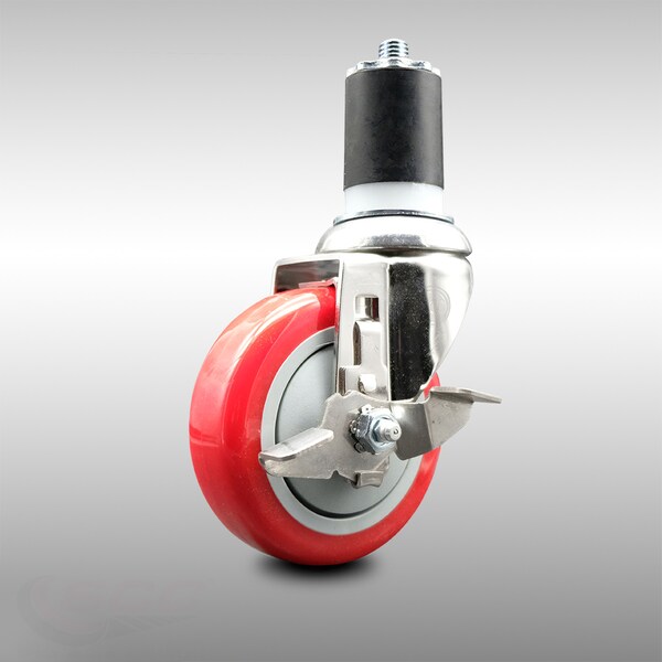 Service Caster 4 Inch 316SS Red Polyurethane Swivel 1-7/8 Inch Expanding Stem Caster Brake SCC-SS316EX20S414-PPUB-RED-TLB-178 - main